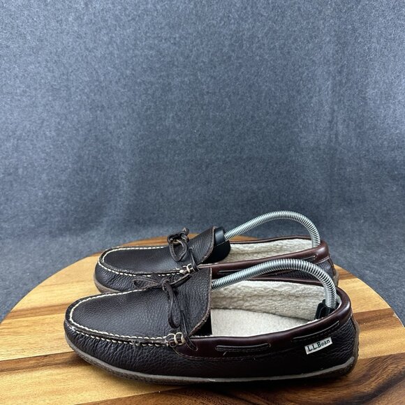 LL Bean Slippers Brown Leather Moccasins Womens 10 Shearling Handsewn 212985 - Picture 5 of 11